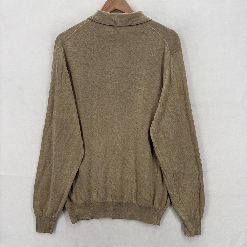 Jos A Bank Sweater Mens Medium Tan 100% Silk Long Sleeve Polo Pullover Knit - Picture 9 of 10